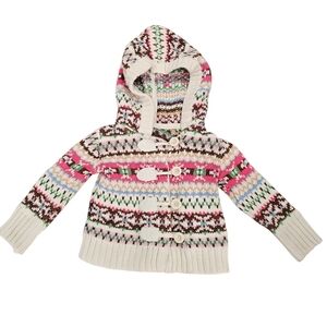 Oshkosh B Gosh Fair Isle Knit Cardigan Sweater Hoodie 12 Months Girls Cotton